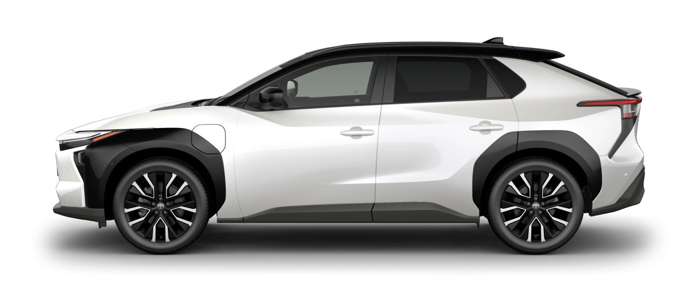 Toyota bZ4X lateral blanco perlado negro